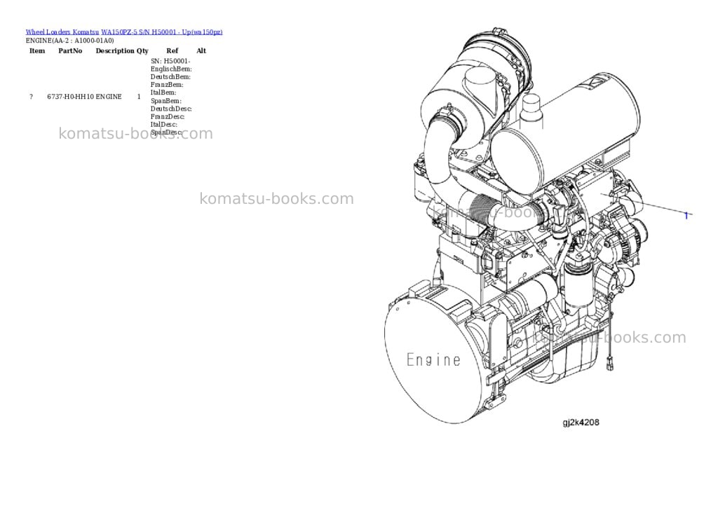 Komatsu wa150pz-5 s/n h50001 - up Parts catalog cover