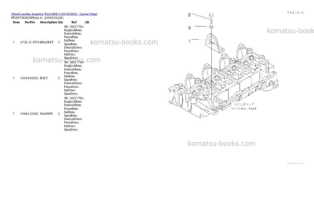 Komatsu wa150pz-5 s/n h50001 - up Parts catalog cover Page 3