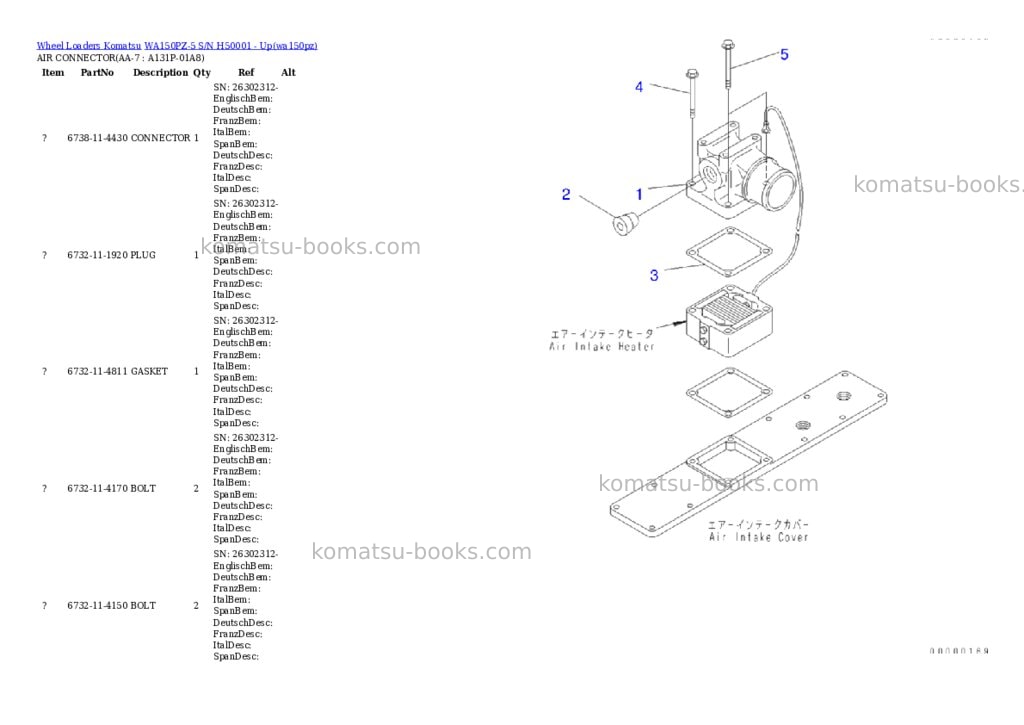 Komatsu wa150pz-5 s/n h50001 - up Parts catalog cover Page 6