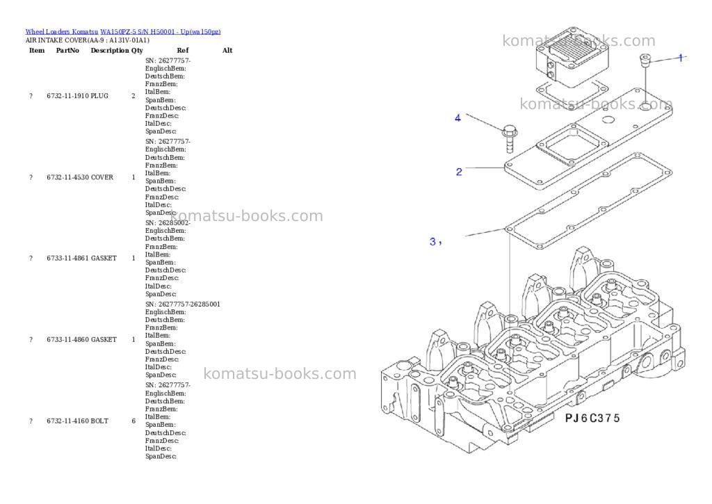 Komatsu wa150pz-5 s/n h50001 - up Parts catalog cover Page 8