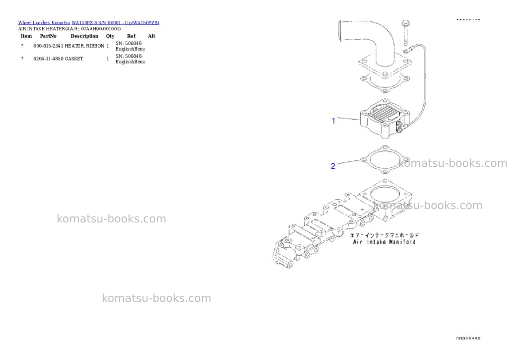 Komatsu WA150PZ-6 S/N 80001 - Up Parts catalog cover Page 8