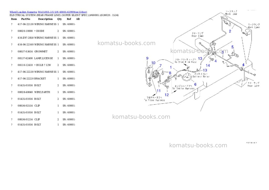 Komatsu wa150ss-3-x s/n 60001-62999 Parts catalog cover