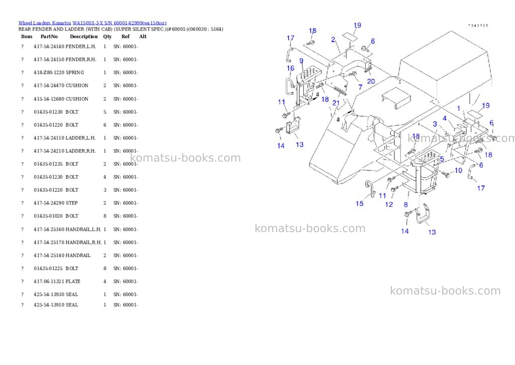 Komatsu wa150ss-3-x s/n 60001-62999 Parts catalog cover Page 4
