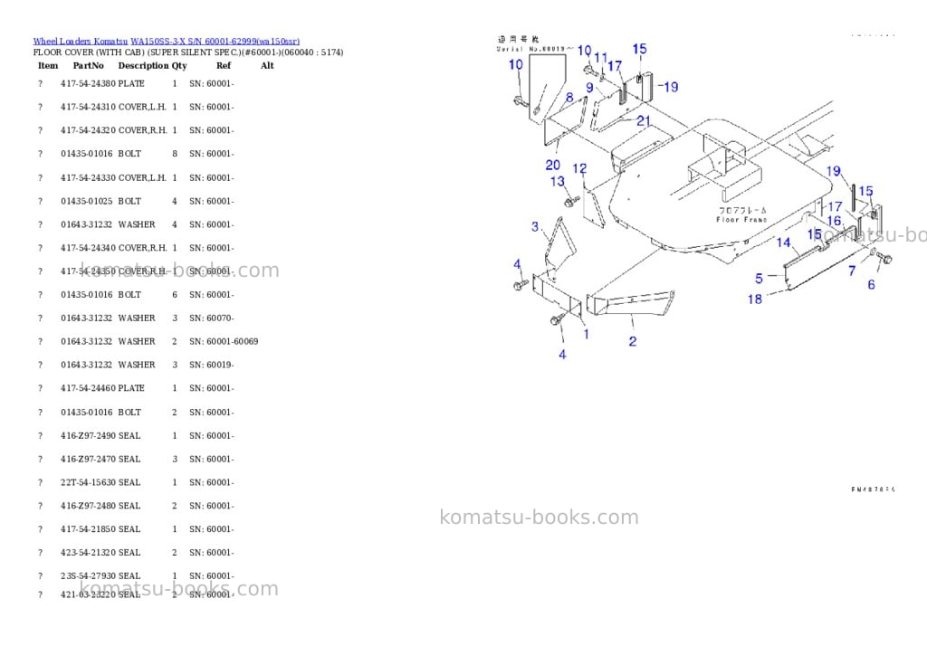 Komatsu wa150ss-3-x s/n 60001-62999 Parts catalog cover Page 5