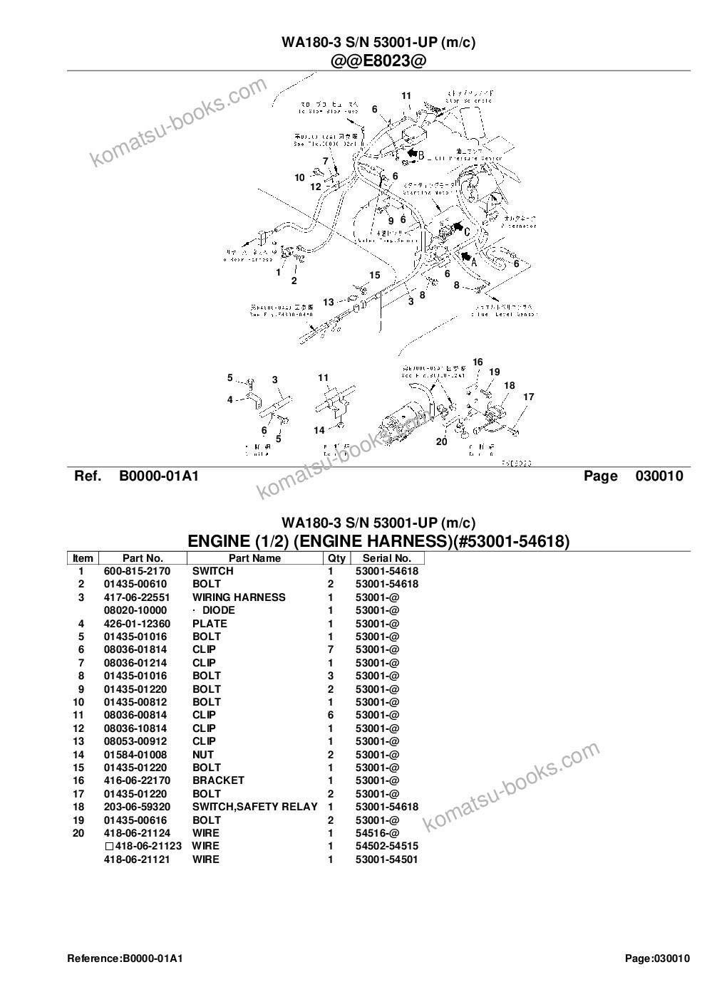 Komatsu wa180-3 s/n 53001-up m/c Parts catalog cover Page 3
