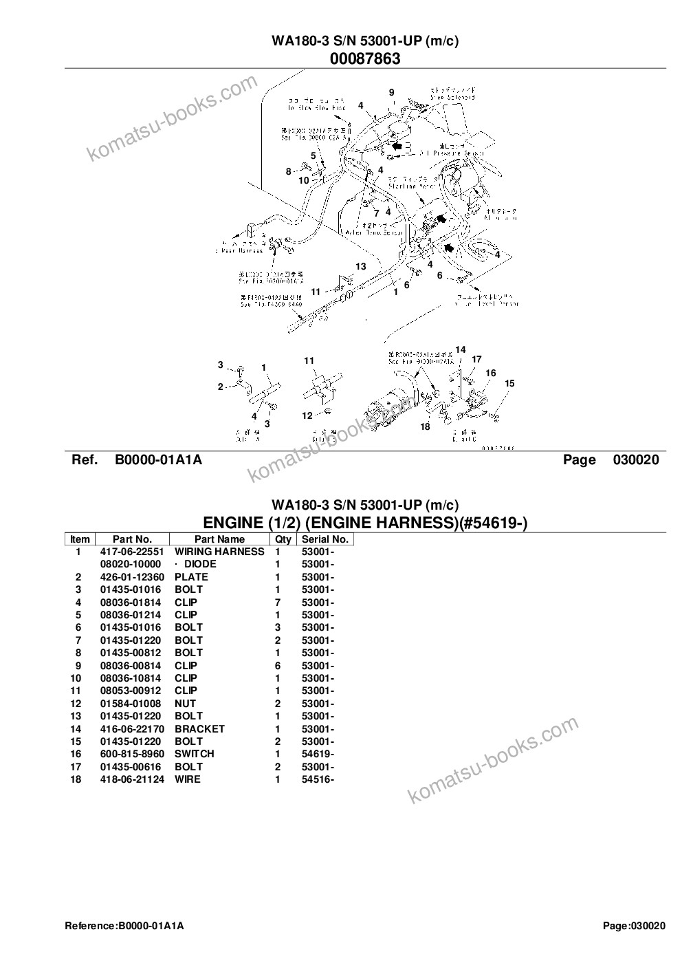 Komatsu wa180-3 s/n 53001-up m/c Parts catalog cover Page 4