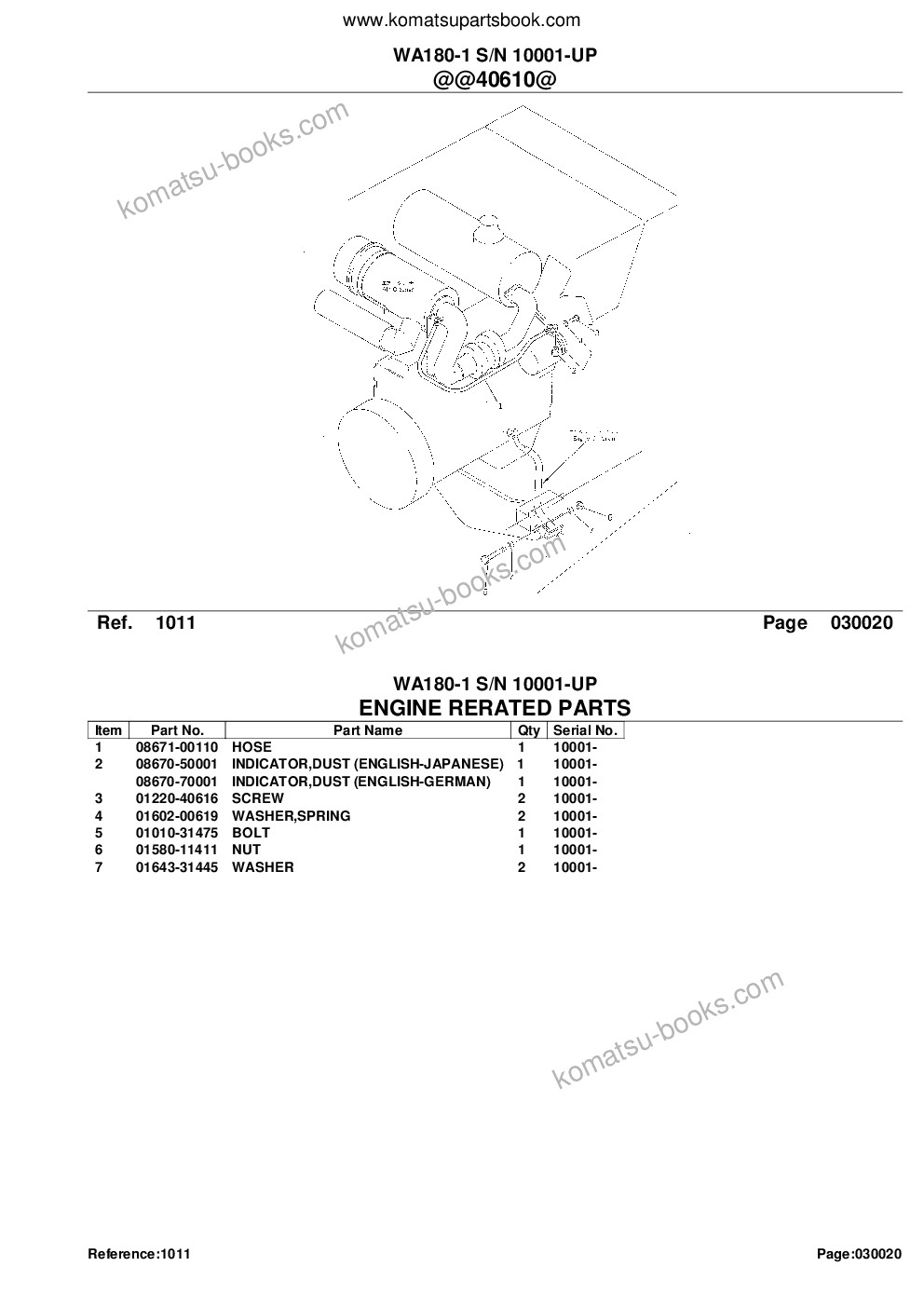 Komatsu wa180-1 s/n 10001-up Parts catalog cover Page 4