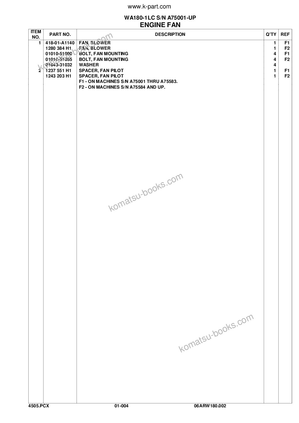 Komatsu wa180-1lc s/n a75001-up Parts catalog cover Page 7