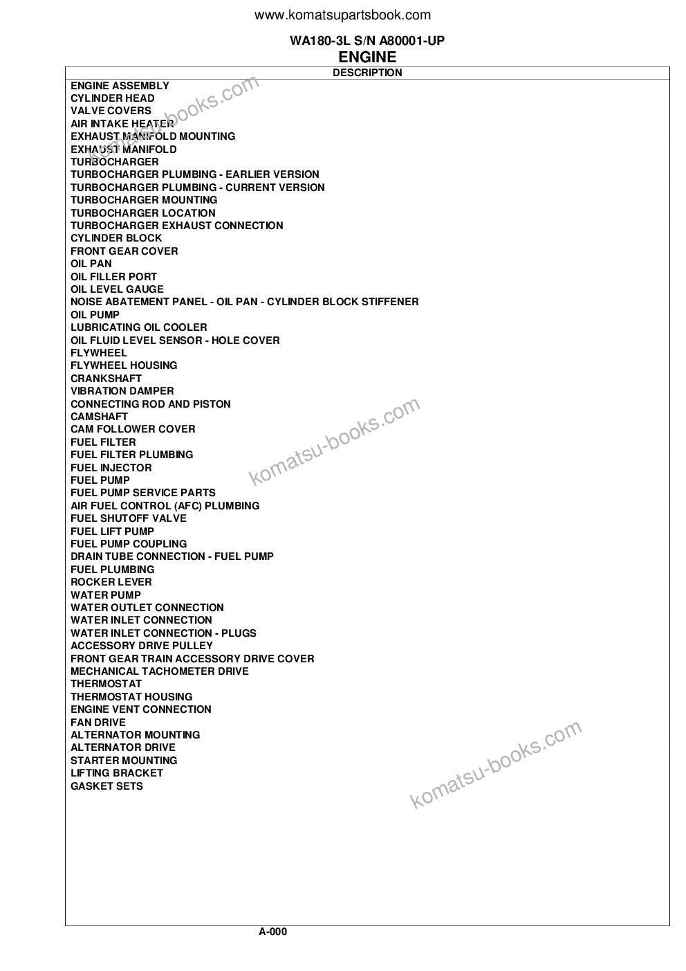 Komatsu wa180-3l s/n a80001-up Parts catalog cover Page 3