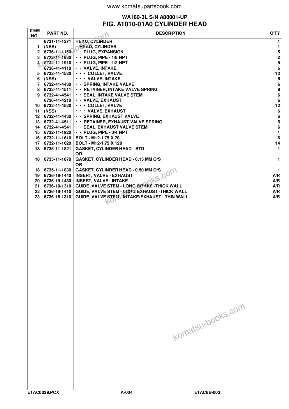 Komatsu wa180-3l s/n a80001-up Parts catalog cover Page 7