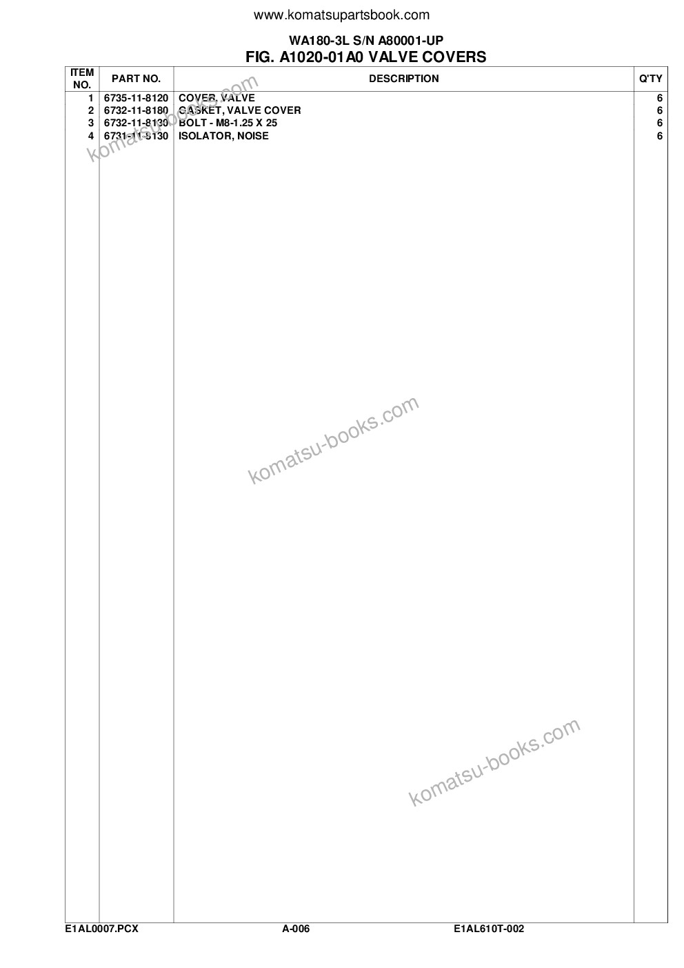 Komatsu wa180-3l s/n a80001-up Parts catalog cover Page 9