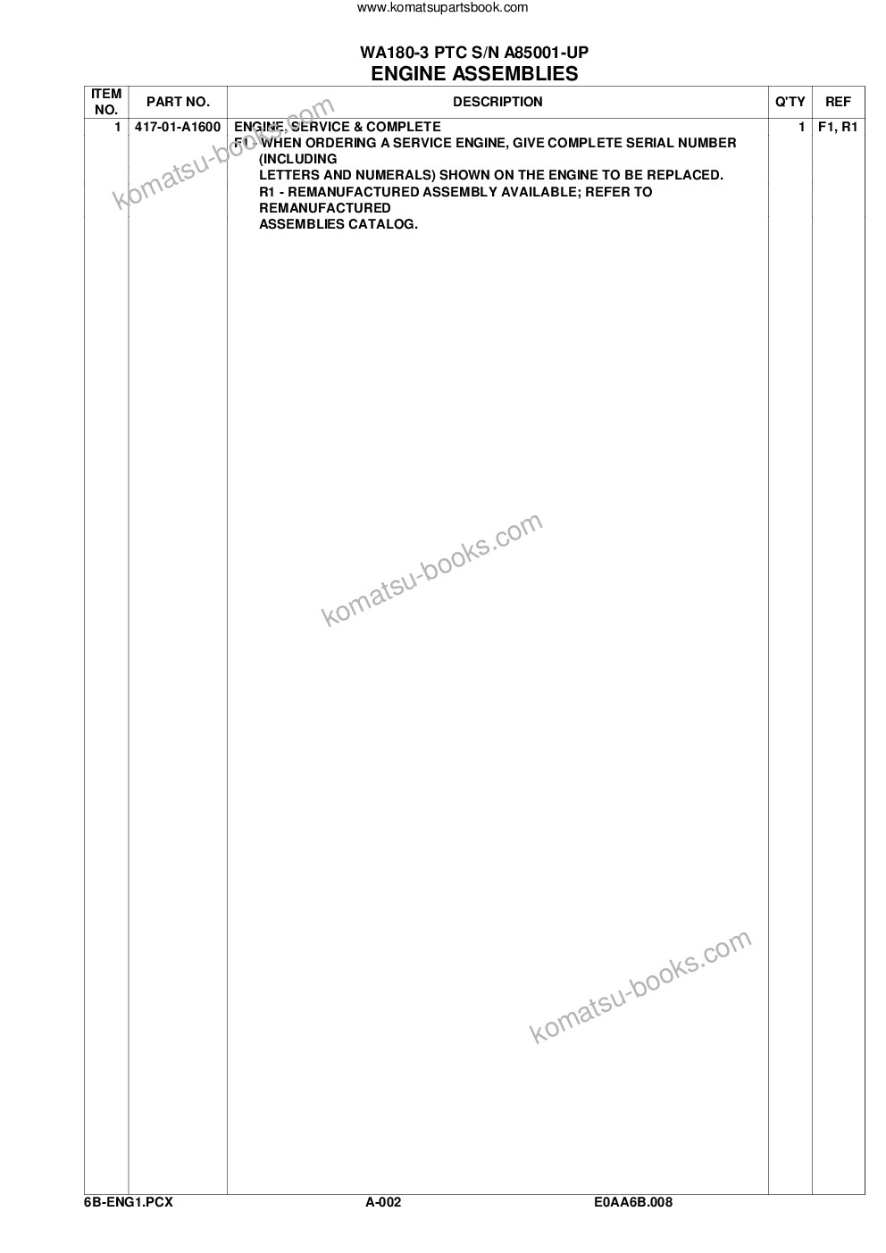 Komatsu wa180pt-3l s/n a85001-up Parts catalog cover Page 5