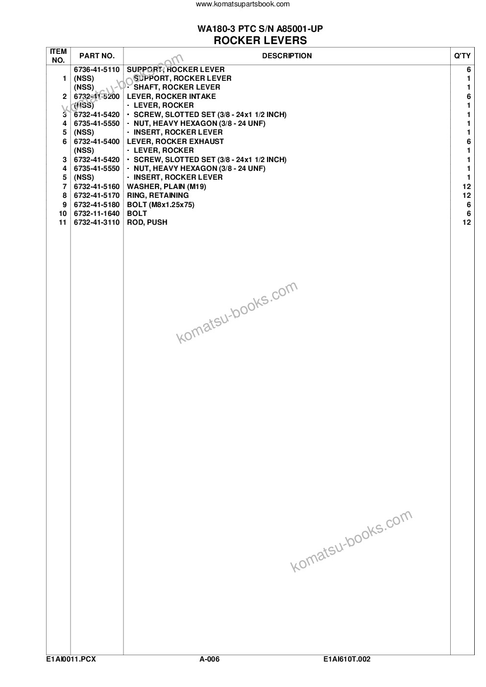 Komatsu wa180pt-3l s/n a85001-up Parts catalog cover Page 9