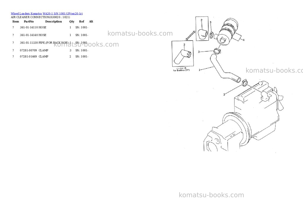 Komatsu wa20-1 s/n 1001-up Parts catalog cover