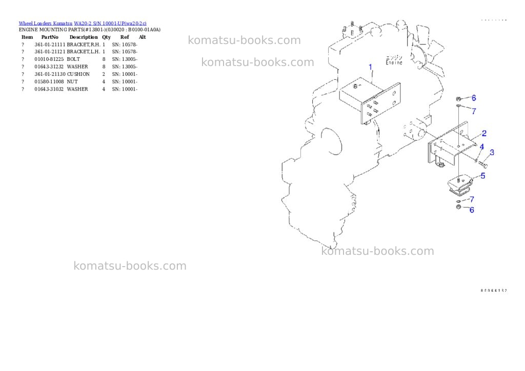 Komatsu WA20-2 S/N 10001-UP Parts catalog cover