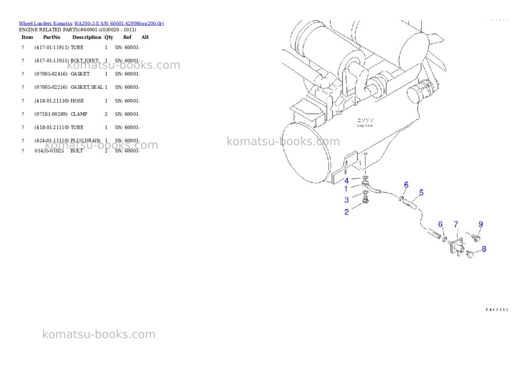 Komatsu wa200-3-x s/n 60001-62999 Parts catalog cover Komatsu wa200-3-x s/n 60001-62999 Parts catalog cover