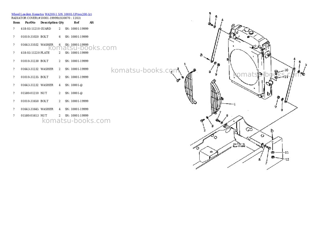 Komatsu wa200-1 s/n 10001-up overseas version Parts catalog cover Page 6