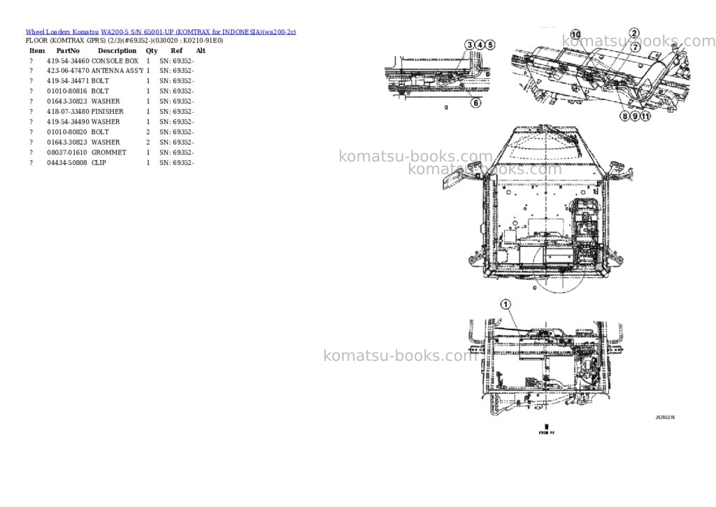Komatsu WA200-5 S/N 65001-UP (KOMTRAX for INDONESIA) Parts catalog cover Page 2 Komatsu WA200-5 S/N 65001-UP (KOMTRAX for INDONESIA) Parts catalog cover Page 2