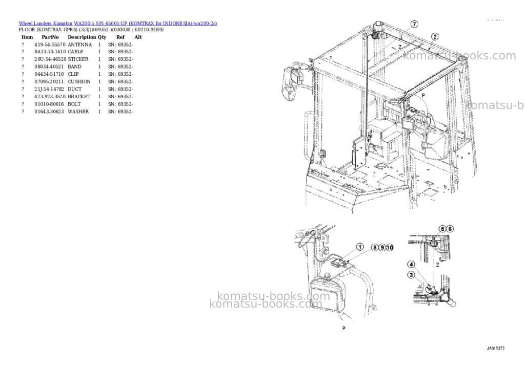 Komatsu WA200-5 S/N 65001-UP (KOMTRAX for INDONESIA) Parts catalog cover Page 3 Komatsu WA200-5 S/N 65001-UP (KOMTRAX for INDONESIA) Parts catalog cover Page 3