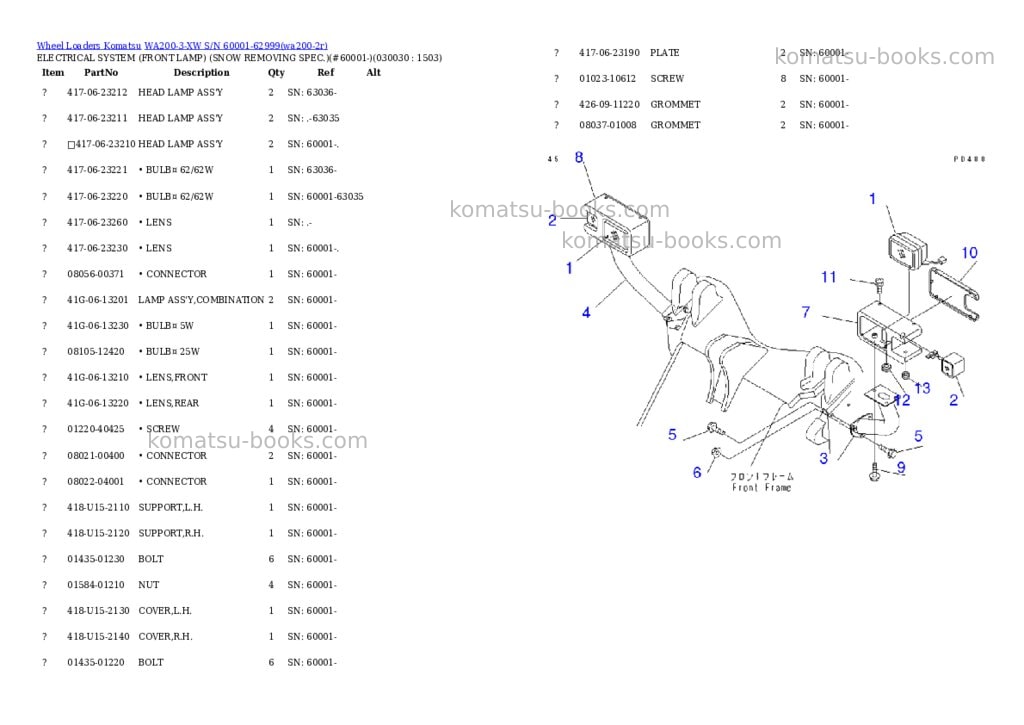 Komatsu wa200-3-xw s/n 60001-62999 Parts catalog cover Page 2