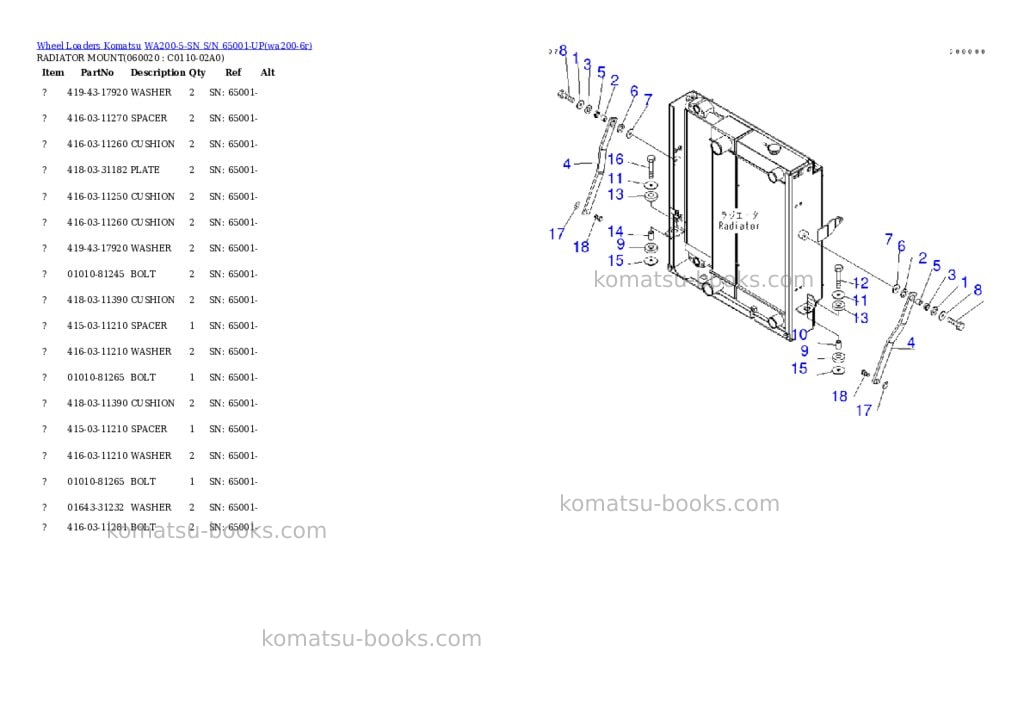 Komatsu wa200-5-sn s/n 65001-up Parts catalog cover Page 6