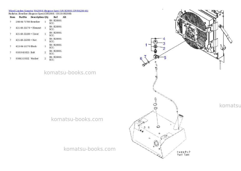 Komatsu WA200-6 (Bagasse Spec) S/N B20001-UP Parts catalog cover Page 7 Komatsu WA200-6 (Bagasse Spec) S/N B20001-UP Parts catalog cover Page 7