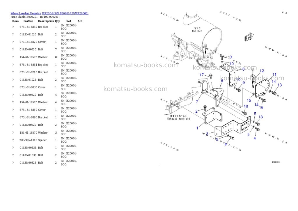 Komatsu wa200-6 s/n b20001-up Parts catalog cover
