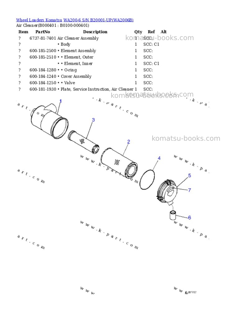 Komatsu wa200-6 s/n b20001-up Parts catalog cover Page 3