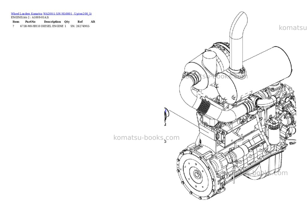Komatsu wa200-5 s/n h50001 - up Parts catalog cover