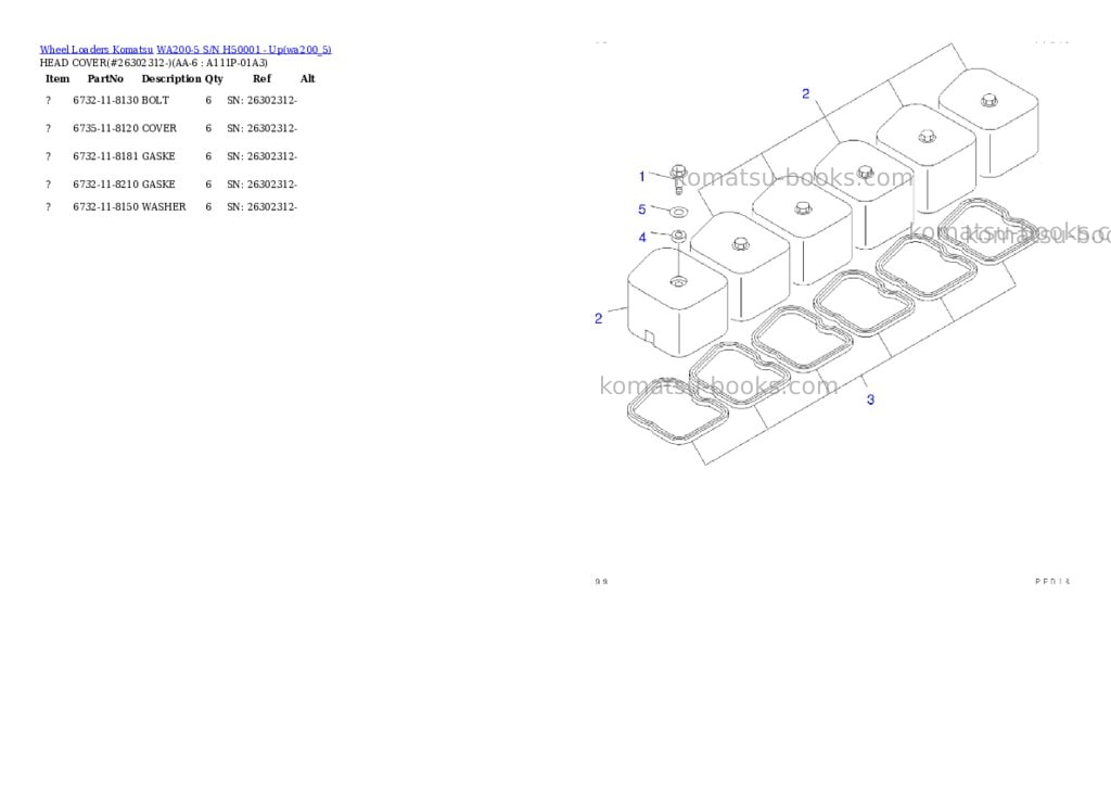 Komatsu wa200-5 s/n h50001 - up Parts catalog cover Page 5