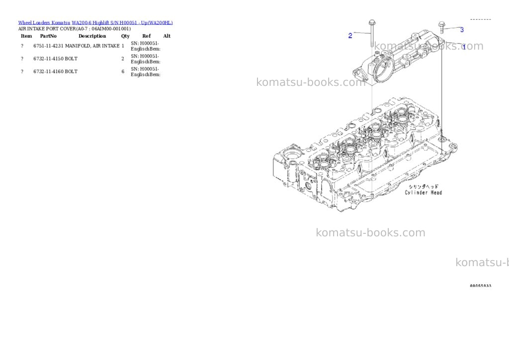 Komatsu wa200-6 highlift s/n h00051 - up Parts catalog cover Page 5 Komatsu wa200-6 highlift s/n h00051 - up Parts catalog cover Page 5