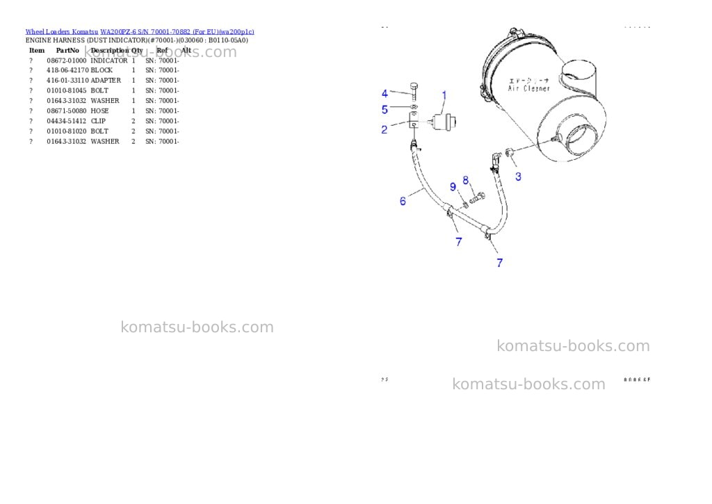 Komatsu WA200PZ-6 S/N 70001-70882 (For EU) Parts catalog cover Page 5