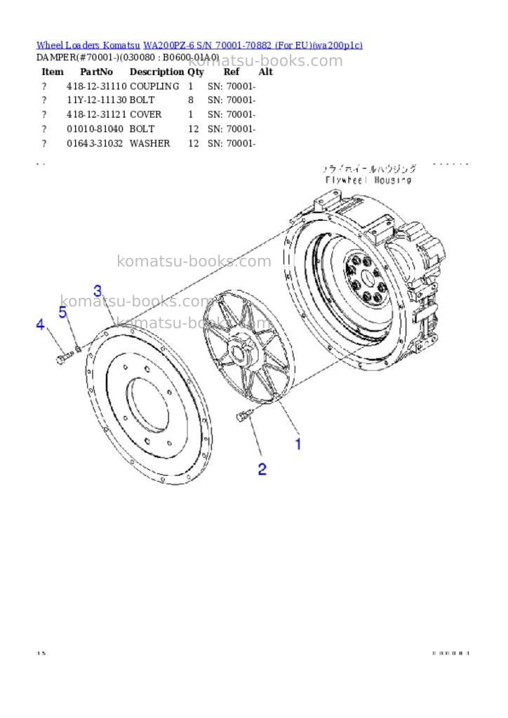 Komatsu WA200PZ-6 S/N 70001-70882 (For EU) Parts catalog cover Page 7