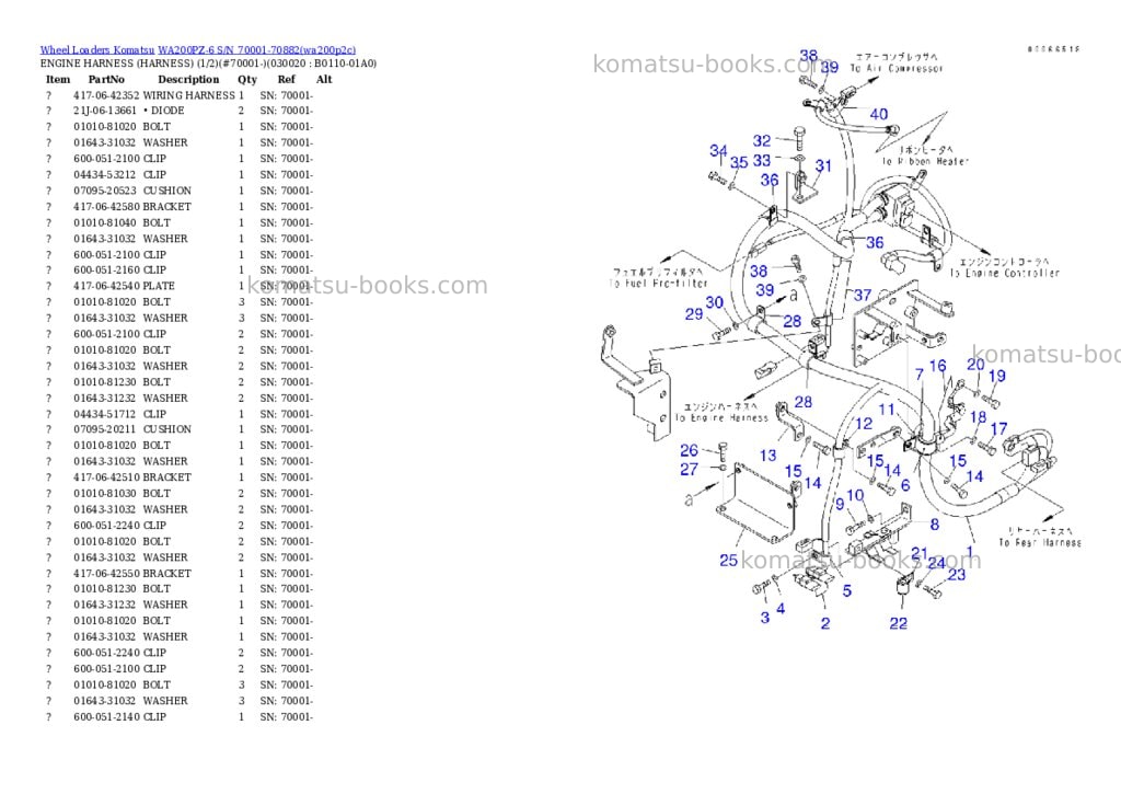 Komatsu wa200pz-6 s/n 70001-70882 Parts catalog cover