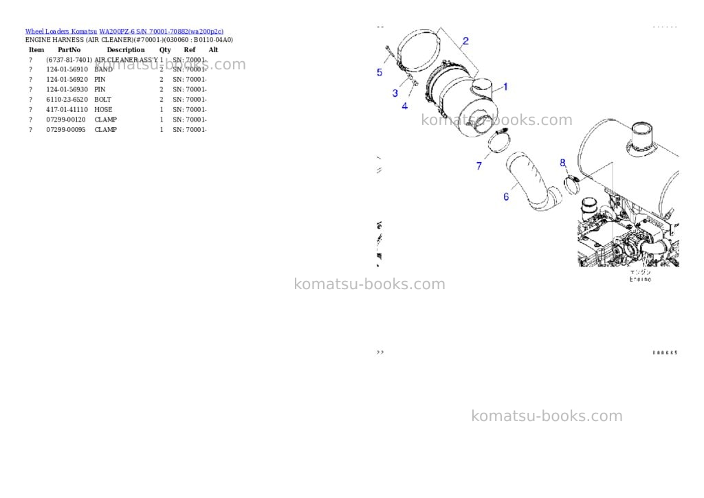 Komatsu wa200pz-6 s/n 70001-70882 Parts catalog cover Page 5