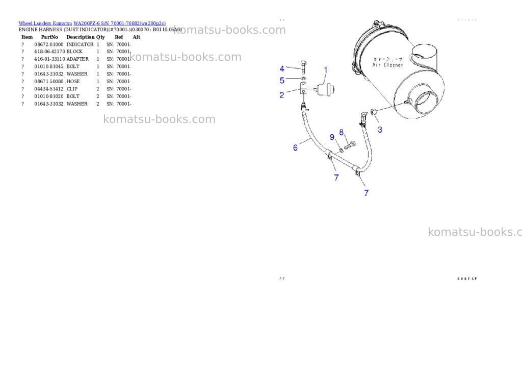 Komatsu wa200pz-6 s/n 70001-70882 Parts catalog cover Page 6