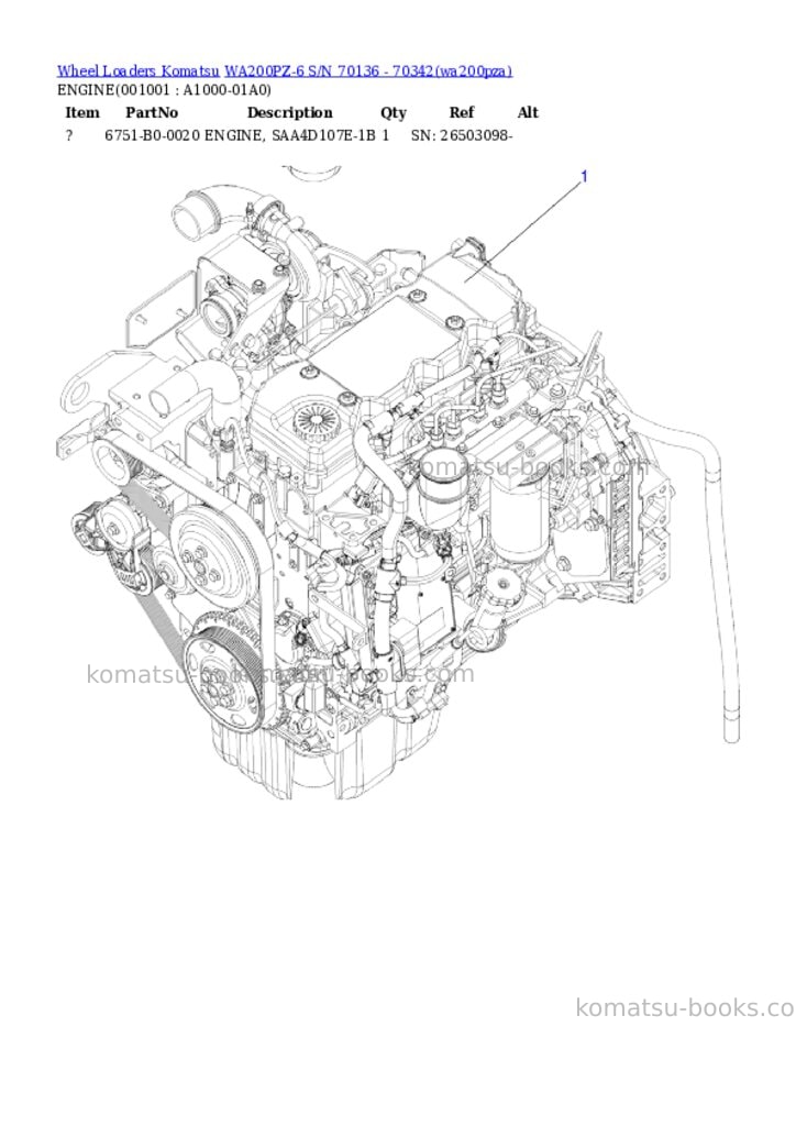 Komatsu wa200pz-6 s/n 70136 - 70342 Parts catalog cover