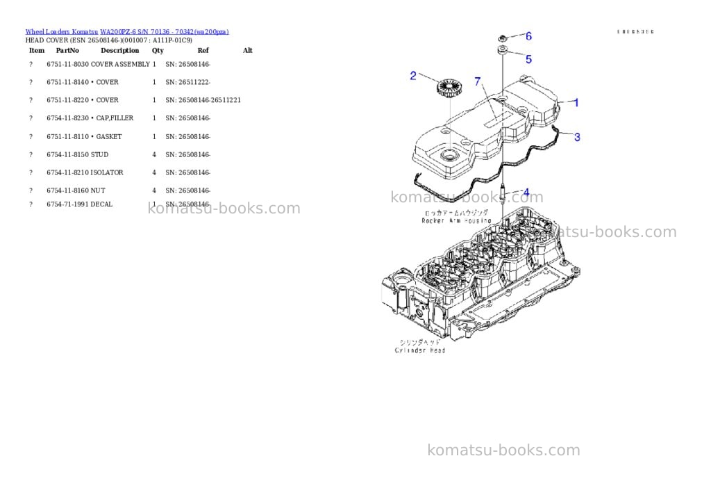 Komatsu wa200pz-6 s/n 70136 - 70342 Parts catalog cover Page 7