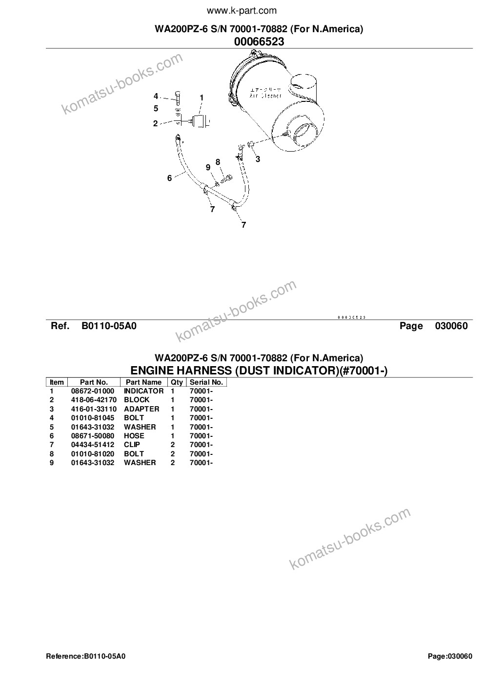 Komatsu WA200PZ-6 S/N 70001-70882 (For N.America) Parts catalog cover Page 9 Komatsu WA200PZ-6 S/N 70001-70882 (For N.America) Parts catalog cover Page 9