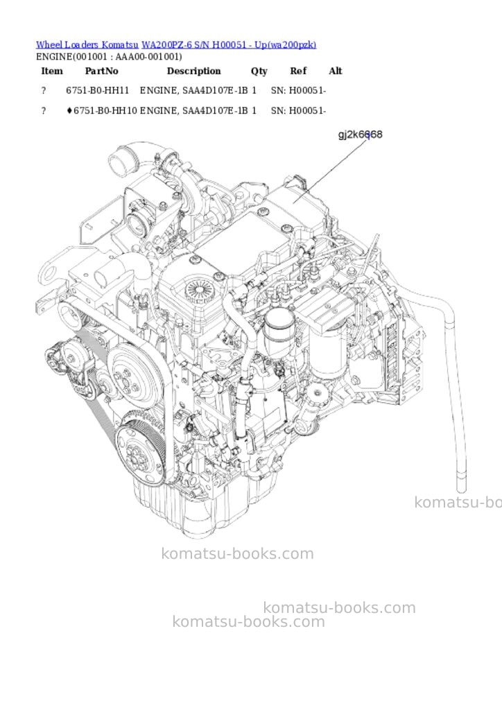 Komatsu wa200pz-6 s/n h00051 - up Parts catalog cover