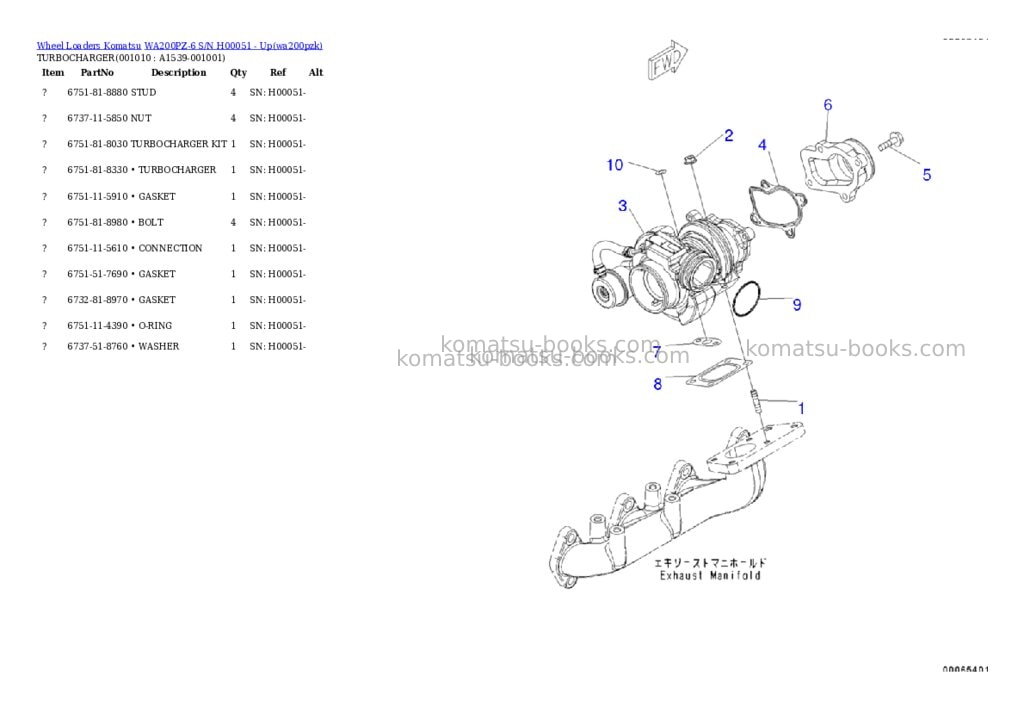 Komatsu wa200pz-6 s/n h00051 - up Parts catalog cover Page 10