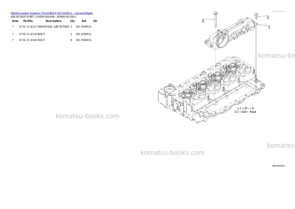 Komatsu wa200pz-6 s/n h00051 - up Parts catalog cover Page 6