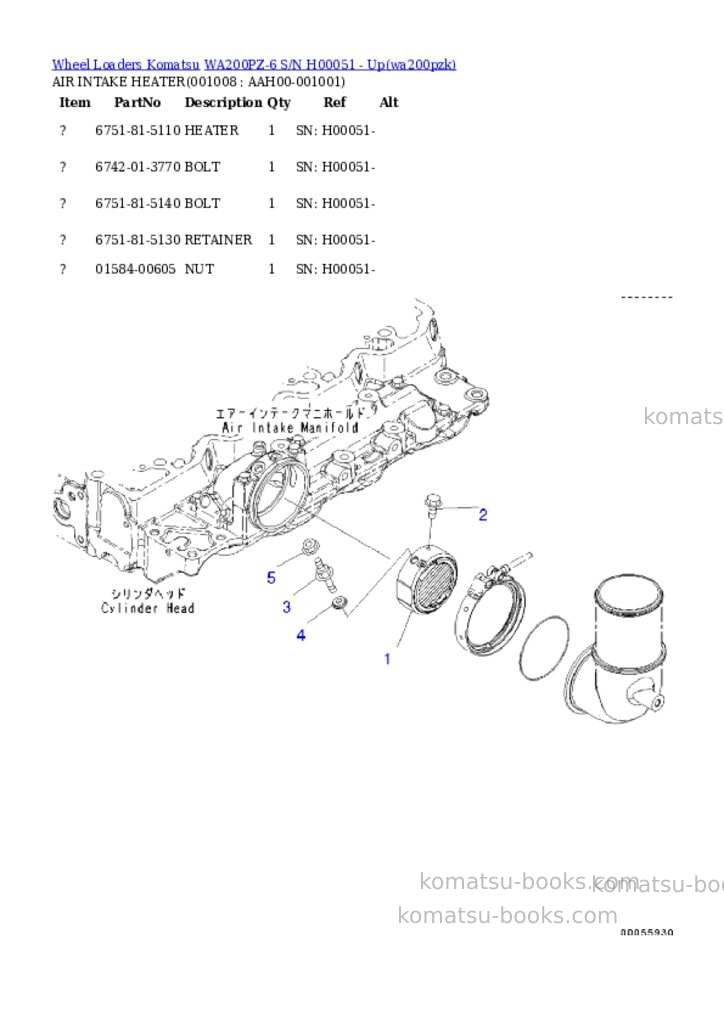 Komatsu wa200pz-6 s/n h00051 - up Parts catalog cover Page 8