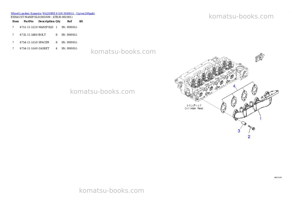 Komatsu wa200pz-6 s/n h00051 - up Parts catalog cover Page 9