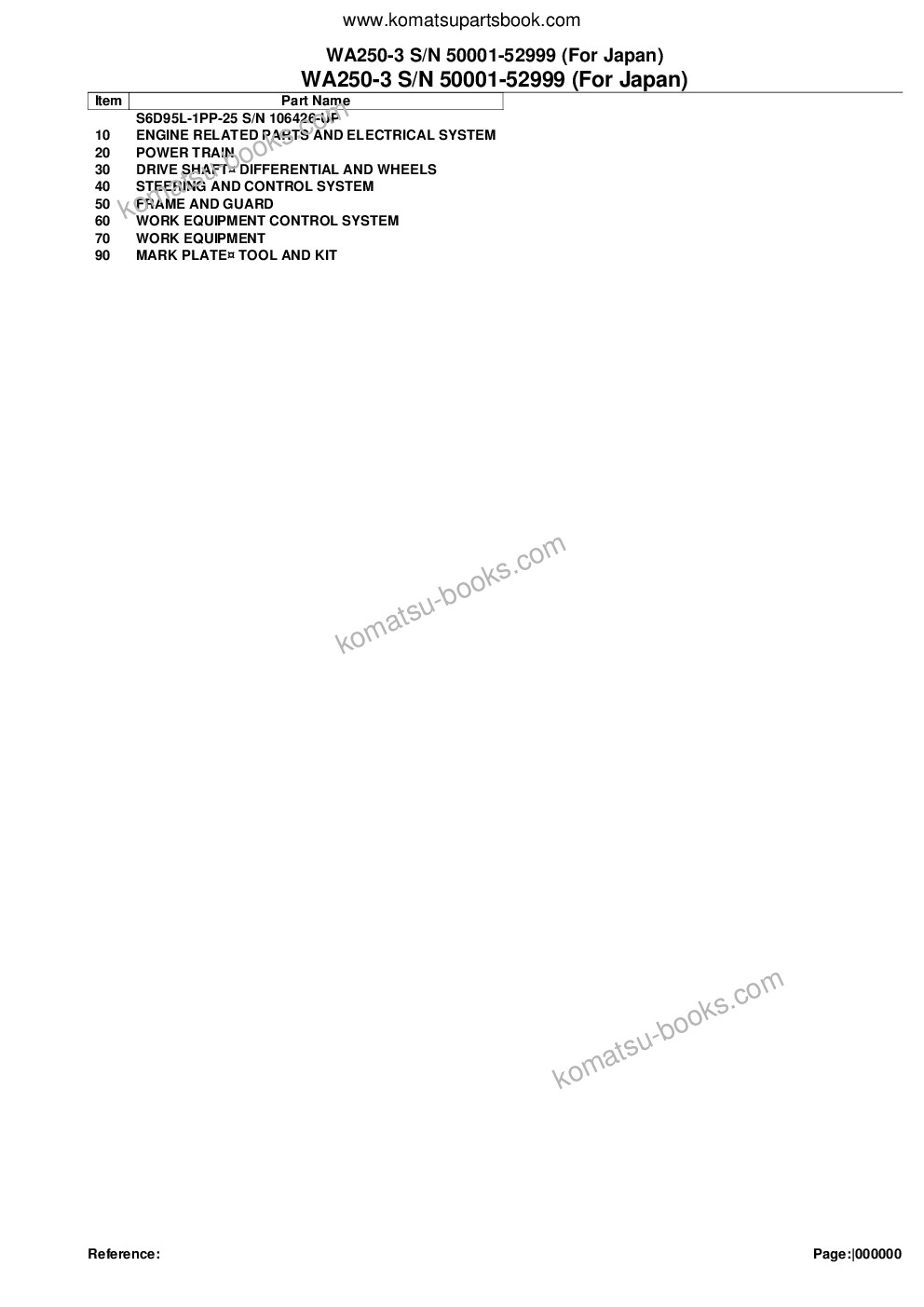 Komatsu wa250-3 s/n 50001-52999 for japan Parts catalog cover
