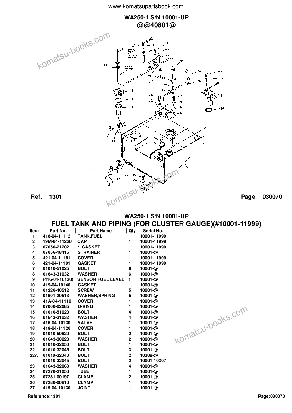 Komatsu wa250-1 s/n 10001-up Ersatzteilkatalog Titelseite Seite 10