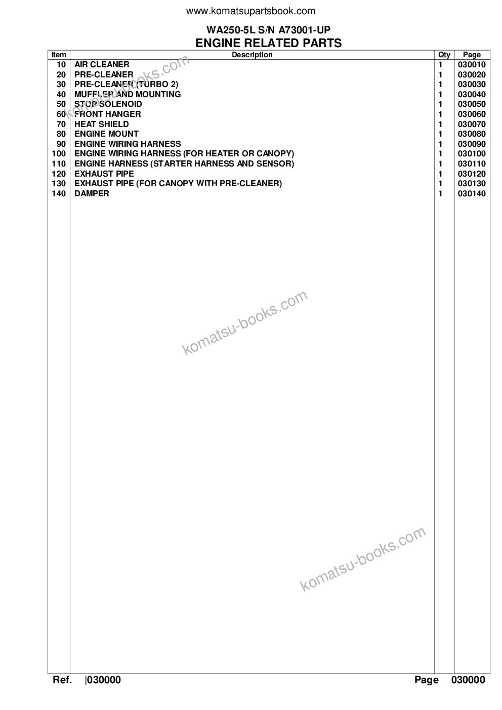 Komatsu wa250-5l s/n a73001-up Parts catalog cover Page 2