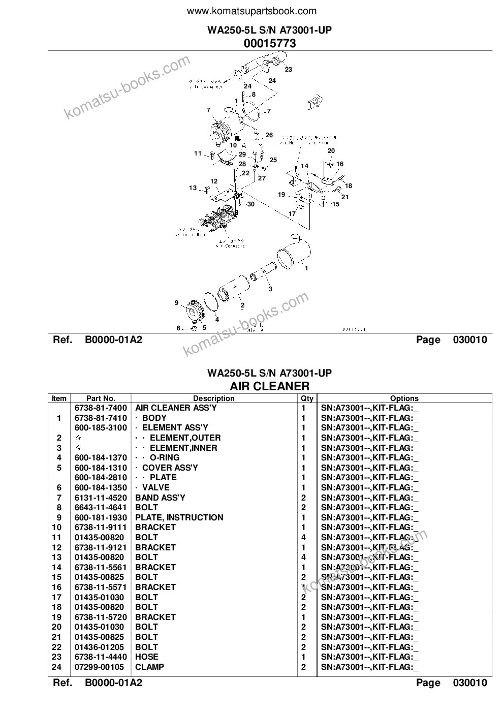 Komatsu wa250-5l s/n a73001-up Parts catalog cover Page 3
