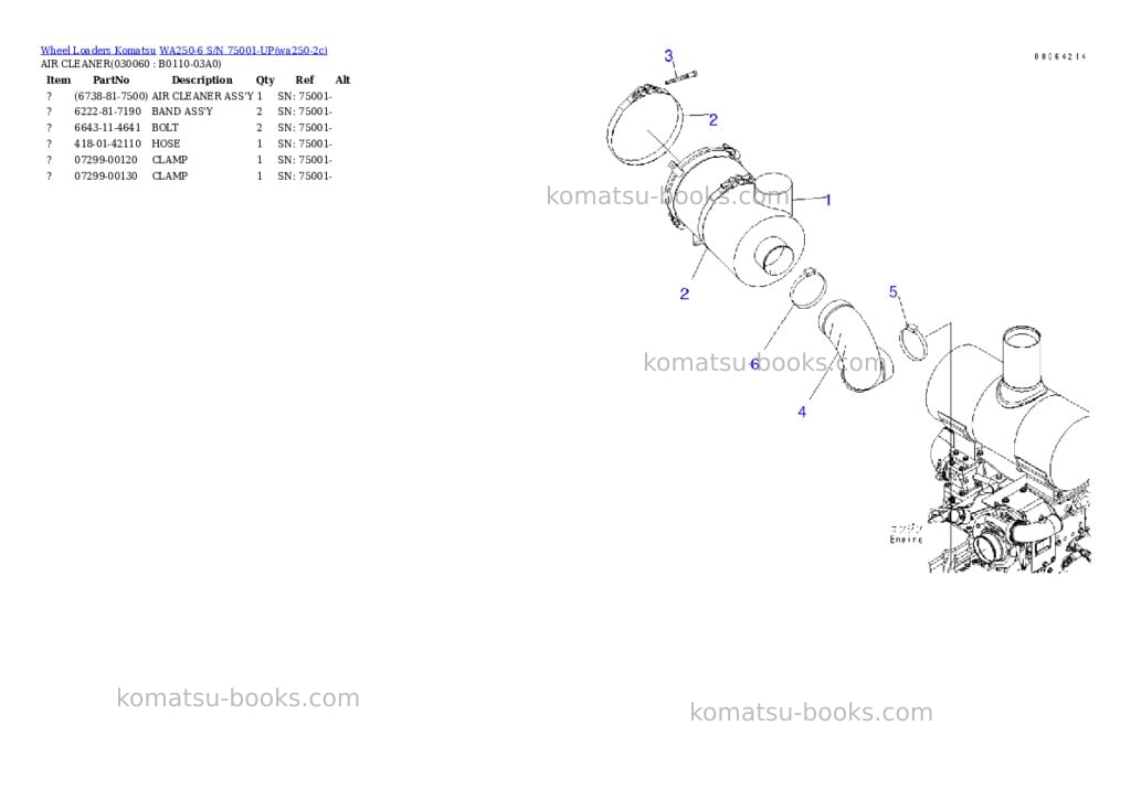 Komatsu wa250-6 s/n 75001-up Parts catalog cover Page 5