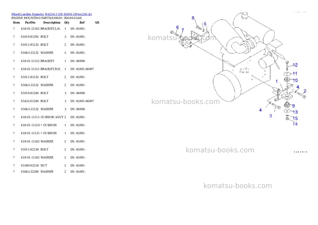 Komatsu WA250-3 S/N 65001-UP Parts catalog cover Page 2